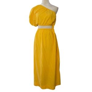 FARM RIO One-shoulder Waist Cutout Linen Blend Dress‎